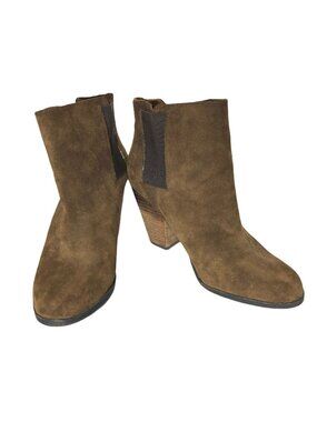 Vince Camuto Ankle Boots Womens 7.5 B Brown Leather Suede VP Hessa Chunky Heel P